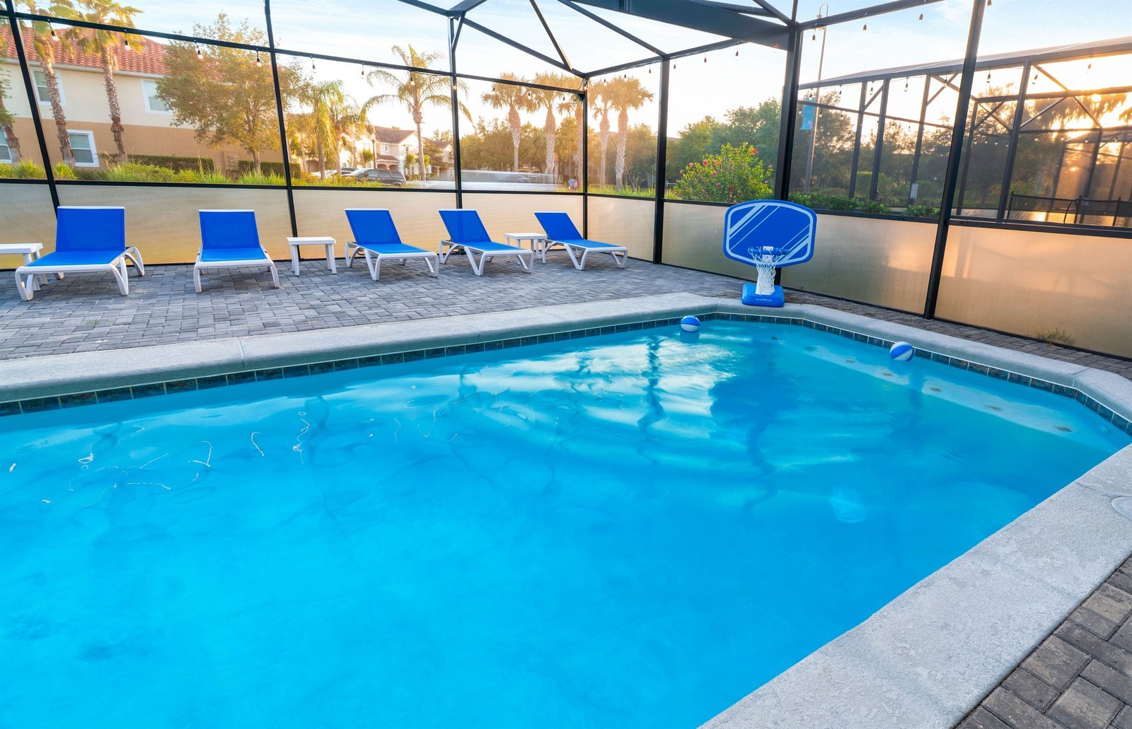 Private heated pool and sunny patio for family relaxation