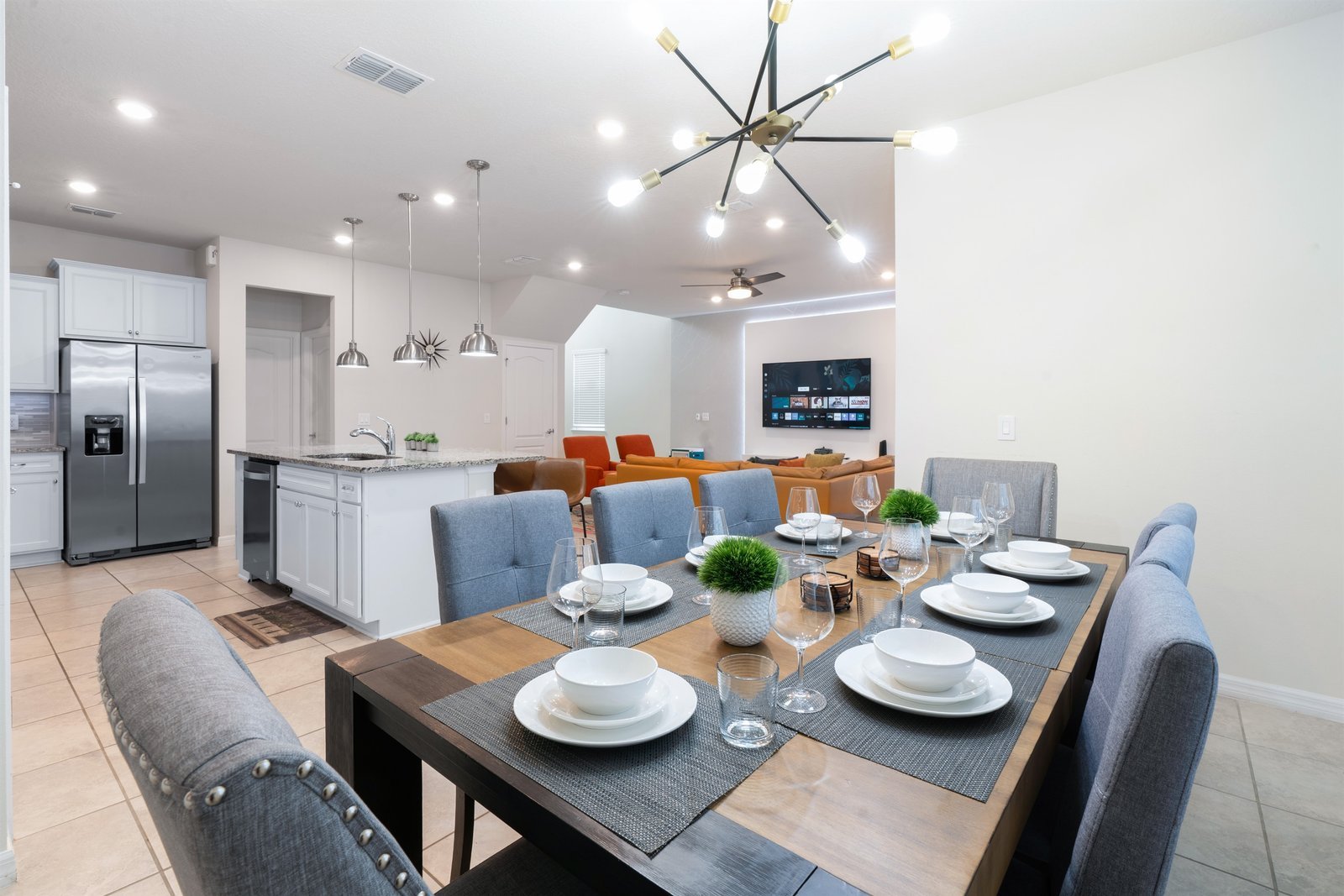 Elegant dining table seating 8 for family meals